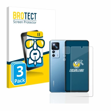 Face avant d’un emballage produit avec le logo de la marque BROTECT. À côté, l’appareil Xiaomi 12T (Avant+Caméra) est représen