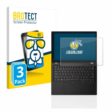 Face avant d’un emballage produit avec le logo de la marque BROTECT. À côté, l’appareil Lenovo Thinkpad L13 Gen 3 est représen