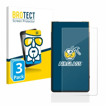 Face avant d’un emballage produit avec le logo de la marque BROTECT. À côté, l’appareil Sony Walkman NW-ZX707 est représenté a