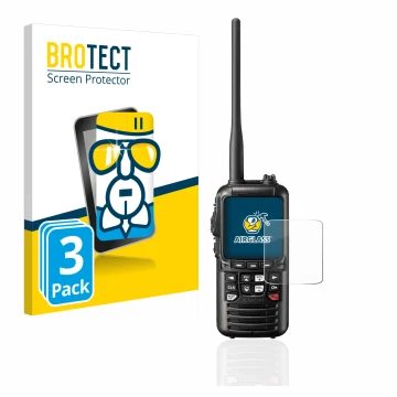 Face avant d’un emballage produit avec le logo de la marque BROTECT. À côté, l’appareil Standard Horizon HX890 est représenté 