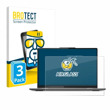 Face avant d’un emballage produit avec le logo de la marque BROTECT. À côté, l’appareil Lenovo Yoga 7i Gen 8 16