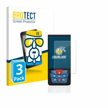 Face avant d’un emballage produit avec le logo de la marque BROTECT. À côté, l’appareil Bosch GLM 100-25c est représenté avec 