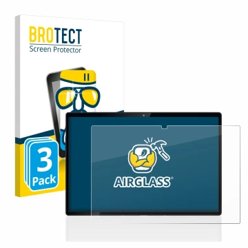 Face avant d’un emballage produit avec le logo de la marque BROTECT. À côté, l’appareil Mediacom SmartPad Azimut 3 Lite 4G est