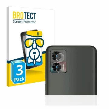 Face avant d’un emballage produit avec le logo de la marque BROTECT. À côté, l’appareil Motorola Edge 30 Neo (Caméra UNIQUEMEN