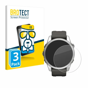 Face avant d’un emballage produit avec le logo de la marque BROTECT. À côté, l’appareil Garmin Fenix 7S Pro Solar (42 mm) est 