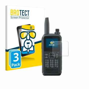 Face avant d’un emballage produit avec le logo de la marque BROTECT. À côté, l’appareil Kenwood TH-D75E D-Star est représenté 