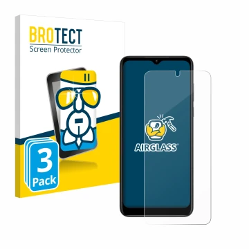 Face avant d’un emballage produit avec le logo de la marque BROTECT. À côté, l’appareil ZTE Blade V50 Design 5G est représenté