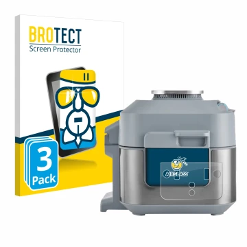 Face avant d’un emballage produit avec le logo de la marque BROTECT. À côté, l’appareil Ninja Speedi Rapid Cooking System est 