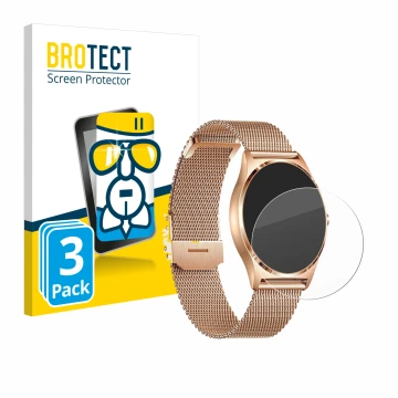 Face avant d’un emballage produit avec le logo de la marque BROTECT. À côté, l’appareil Xcoast X-Watch Joli XC Pro est représe
