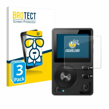 Face avant d’un emballage produit avec le logo de la marque BROTECT. À côté, l’appareil Hifi Walker H2 est représenté avec la 