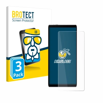 Face avant d’un emballage produit avec le logo de la marque BROTECT. À côté, l’appareil Samsung Galaxy Tab S9 FE est représent