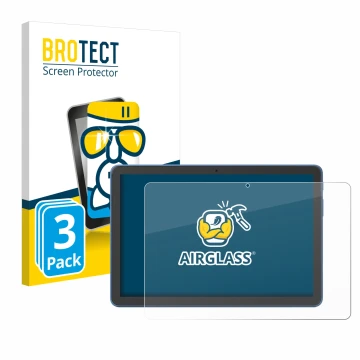 Face avant d’un emballage produit avec le logo de la marque BROTECT. À côté, l’appareil Amazon Fire HD 10 2023 (13e Gen.) est 