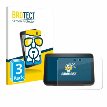 Face avant d’un emballage produit avec le logo de la marque BROTECT. À côté, l’appareil Amazon Echo Show 8 2023 (3ème Gen.) es