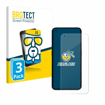 Face avant d’un emballage produit avec le logo de la marque BROTECT. À côté, l’appareil Nothing Phone (1) (case-friendly) est 