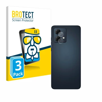 Face avant d’un emballage produit avec le logo de la marque BROTECT. À côté, l’appareil Motorola Moto G84 (Caméra UNIQUEMENT) 