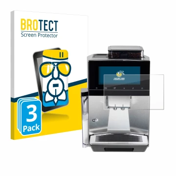 Face avant d’un emballage produit avec le logo de la marque BROTECT. À côté, l’appareil Siemens EQ900 TQ903D03 est représenté 