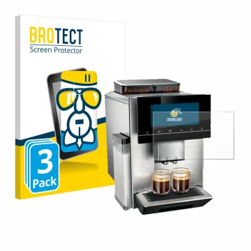 Face avant d’un emballage produit avec le logo de la marque BROTECT. À côté, l’appareil Siemens EQ900 TQ907D03 est représenté 