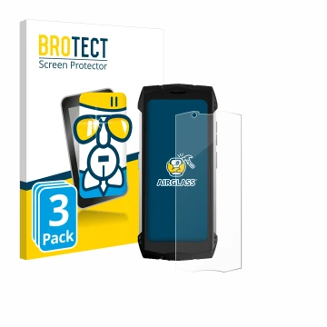 Face avant d’un emballage produit avec le logo de la marque BROTECT. À côté, l’appareil Doogee S Mini est représenté avec la p