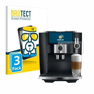Face avant d’un emballage produit avec le logo de la marque BROTECT. À côté, l’appareil Jura J8 twin est représenté avec la pr
