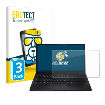 Face avant d’un emballage produit avec le logo de la marque BROTECT. À côté, l’appareil Fujitsu Lifebook E5412 est représenté 