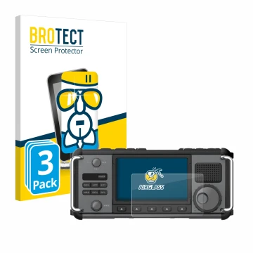 Face avant d’un emballage produit avec le logo de la marque BROTECT. À côté, l’appareil Xiegu X6200 est représenté avec la pro