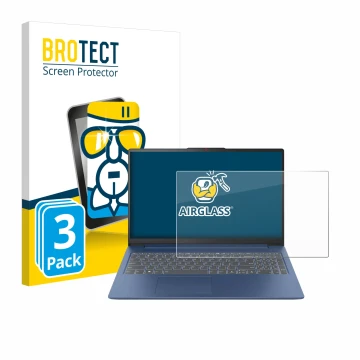 Face avant d’un emballage produit avec le logo de la marque BROTECT. À côté, l’appareil Lenovo IdeaPad Slim 3 Gen 8 15