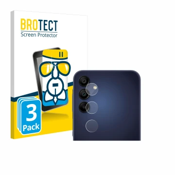 Face avant d’un emballage produit avec le logo de la marque BROTECT. À côté, l’appareil Samsung Galaxy A15 5G (Caméra UNIQUEME