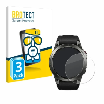 Face avant d’un emballage produit avec le logo de la marque BROTECT. À côté, l’appareil Zeblaze Stratos 3 est représenté avec 