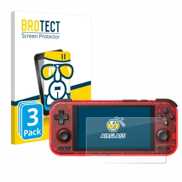 Face avant d’un emballage produit avec le logo de la marque BROTECT. À côté, l’appareil Retroid Pocket 4 Pro est représenté av