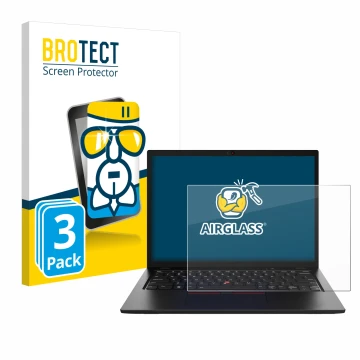 Face avant d’un emballage produit avec le logo de la marque BROTECT. À côté, l’appareil Lenovo ThinkPad L13 Gen 4 Non-Touch es