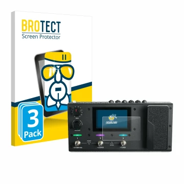 Face avant d’un emballage produit avec le logo de la marque BROTECT. À côté, l’appareil Headrush MX5 est représenté avec la pr