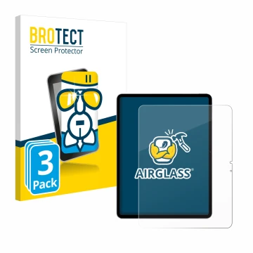 Face avant d’un emballage produit avec le logo de la marque BROTECT. À côté, l’appareil Apple iPad Air 13