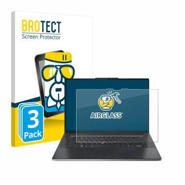 Face avant d’un emballage produit avec le logo de la marque BROTECT. À côté, l’appareil Lenovo ThinkPad Z13 Gen 2 est représen