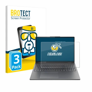 Face avant d’un emballage produit avec le logo de la marque BROTECT. À côté, l’appareil Lenovo Yoga 7i 2-in-1 Gen 9 16