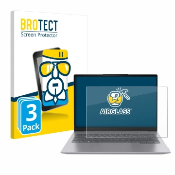 Face avant d’un emballage produit avec le logo de la marque BROTECT. À côté, l’appareil Lenovo ThinkBook 16 Gen 6 est représen