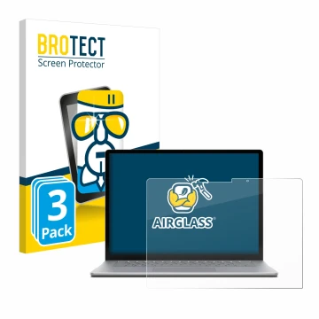 Face avant d’un emballage produit avec le logo de la marque BROTECT. À côté, l’appareil Microsoft Surface Laptop 6 13.5