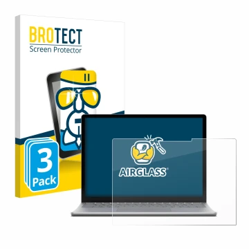 Face avant d’un emballage produit avec le logo de la marque BROTECT. À côté, l’appareil Microsoft Surface Laptop 6 15