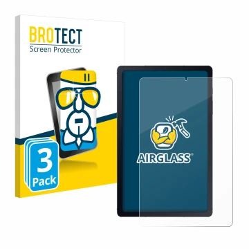 Face avant d’un emballage produit avec le logo de la marque BROTECT. À côté, l’appareil Samsung Galaxy Tab S6 Lite WiFi 2024 e