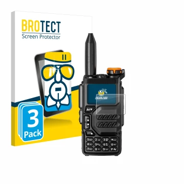 Face avant d’un emballage produit avec le logo de la marque BROTECT. À côté, l’appareil Quansheng UV-K5 est représenté avec la