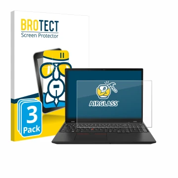 Face avant d’un emballage produit avec le logo de la marque BROTECT. À côté, l’appareil Lenovo ThinkPad P16s Gen 2 est représe