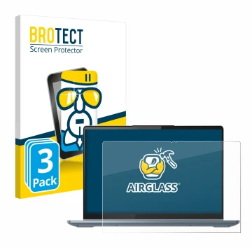 Face avant d’un emballage produit avec le logo de la marque BROTECT. À côté, l’appareil Lenovo IdeaPad 5i 2-in-1 Gen 9 14