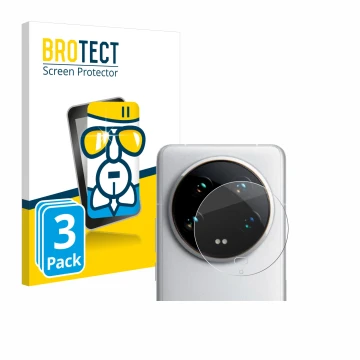 Face avant d’un emballage produit avec le logo de la marque BROTECT. À côté, l’appareil Xiaomi 14 Ultra (Caméra UNIQUEMENT) es