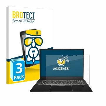 Face avant d’un emballage produit avec le logo de la marque BROTECT. À côté, l’appareil MSI Summit E16 AI Studio est représent