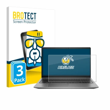 Face avant d’un emballage produit avec le logo de la marque BROTECT. À côté, l’appareil HP Zbook Power 15 G10 est représenté a