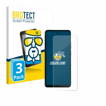 Face avant d’un emballage produit avec le logo de la marque BROTECT. À côté, l’appareil Motorola Moto G04s est représenté avec
