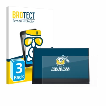 Face avant d’un emballage produit avec le logo de la marque BROTECT. À côté, l’appareil Dell P1424H est représenté avec la pro