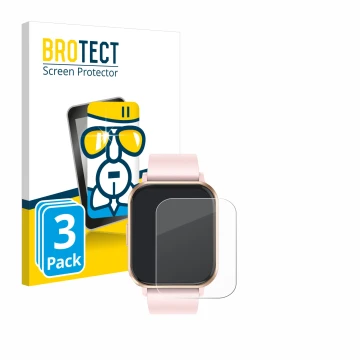 Face avant d’un emballage produit avec le logo de la marque BROTECT. À côté, l’appareil walkbee Smartwatch 1.83