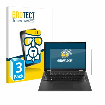 Face avant d’un emballage produit avec le logo de la marque BROTECT. À côté, l’appareil Lenovo ThinkPad X13 Gen 5 est représen