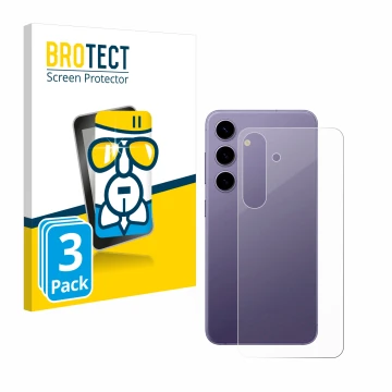 Face avant d’un emballage produit avec le logo de la marque BROTECT. À côté, l’appareil Samsung Galaxy S24 Enterprise Edition 