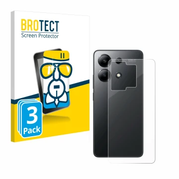Face avant d’un emballage produit avec le logo de la marque BROTECT. À côté, l’appareil Xiaomi Redmi Note 13 4G (Arrière) est 